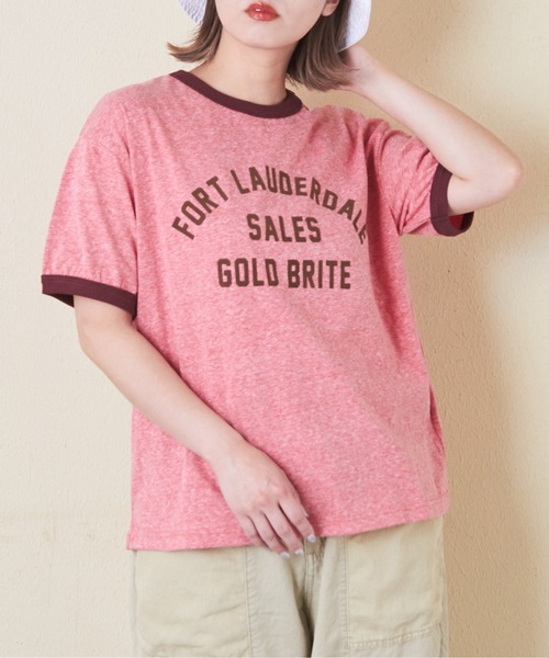 CUBE SUGAR(キューブシュガー)の「30/-天竺片染リンガーTシャツ(Tシャツ/カットソー・レディース・グリーン/ネイビー/ホワイト/チャコールグレー/レッド/マルチ・M)」の5枚目の写真