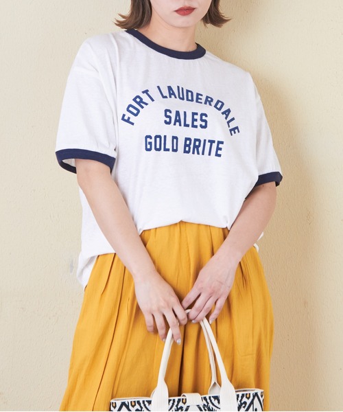 CUBE SUGAR(キューブシュガー)の「30/-天竺片染リンガーTシャツ(Tシャツ/カットソー・レディース・グリーン/ネイビー/ホワイト/チャコールグレー/レッド/マルチ・M)」の2枚目の写真