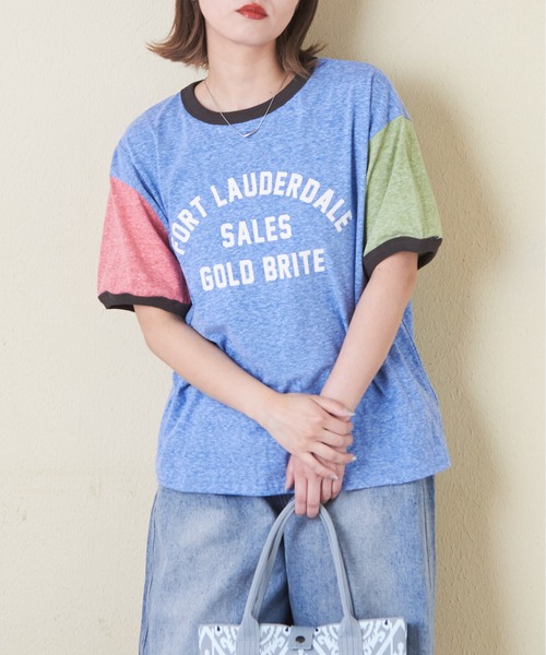 CUBE SUGAR(キューブシュガー)の「30/-天竺片染リンガーTシャツ(Tシャツ/カットソー・レディース・グリーン/ネイビー/ホワイト/チャコールグレー/レッド/マルチ・M)」の6枚目の写真
