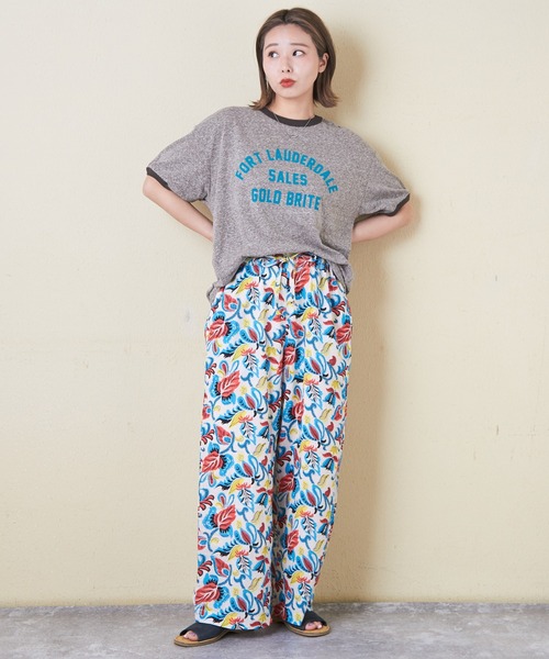 CUBE SUGAR(キューブシュガー)の「30/-天竺片染リンガーTシャツ(Tシャツ/カットソー・レディース・グリーン/ネイビー/ホワイト/チャコールグレー/レッド/マルチ・M)」の8枚目の写真