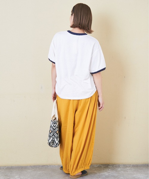 CUBE SUGAR(キューブシュガー)の「30/-天竺片染リンガーTシャツ(Tシャツ/カットソー・レディース・グリーン/ネイビー/ホワイト/チャコールグレー/レッド/マルチ・M)」の7枚目の写真