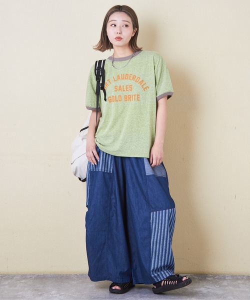 CUBE SUGAR(キューブシュガー)の「30/-天竺片染リンガーTシャツ(Tシャツ/カットソー・レディース・グリーン/ネイビー/ホワイト/チャコールグレー/レッド/マルチ・M)」の14枚目の写真