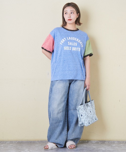 CUBE SUGAR(キューブシュガー)の「30/-天竺片染リンガーTシャツ(Tシャツ/カットソー・レディース・グリーン/ネイビー/ホワイト/チャコールグレー/レッド/マルチ・M)」の20枚目の写真