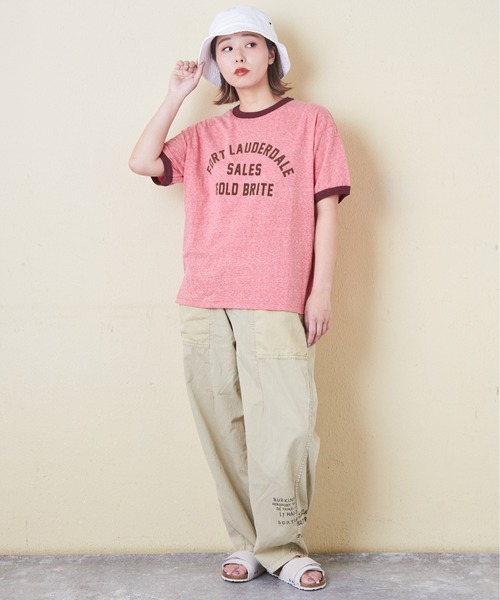 CUBE SUGAR(キューブシュガー)の「30/-天竺片染リンガーTシャツ(Tシャツ/カットソー・レディース・グリーン/ネイビー/ホワイト/チャコールグレー/レッド/マルチ・M)」の11枚目の写真