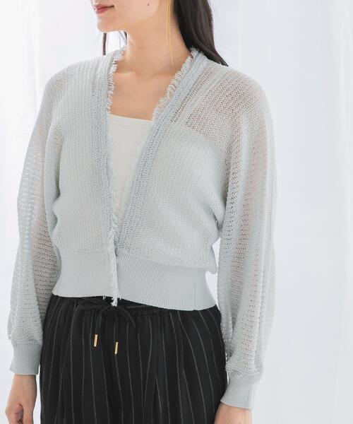 URBAN RESEARCH ROSSO WOMEN（アーバンリサーチ　ロッソ）の「柄編みフリンジカーディガン（カーディガン/ボレロ・レディース・オフホワイト/ネイビー/ライトブルー・FREE）」の18枚目の写真