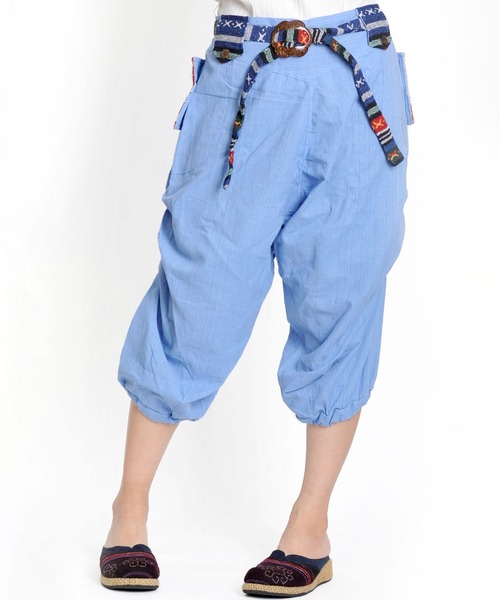 クロップド丈 コットンサルエルパンツ バルーンパンツ アラジンパンツ