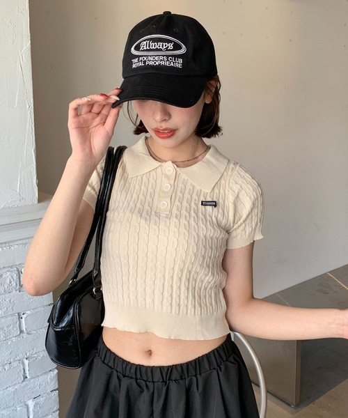 SHEPP(シープ)の「ケーブル編みニットポロシャツ / クロップド(ポロシャツ・レディース・サックスブルー/アイボリー/ブラック・F)」の18枚目の写真