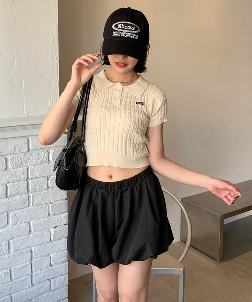 SHEPP(シープ)の「ケーブル編みニットポロシャツ / クロップド(ポロシャツ・レディース・サックスブルー/アイボリー/ブラック・F)」の19枚目の写真