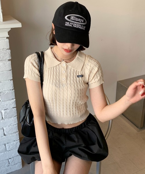 SHEPP(シープ)の「ケーブル編みニットポロシャツ / クロップド(ポロシャツ・レディース・サックスブルー/アイボリー/ブラック・F)」の17枚目の写真