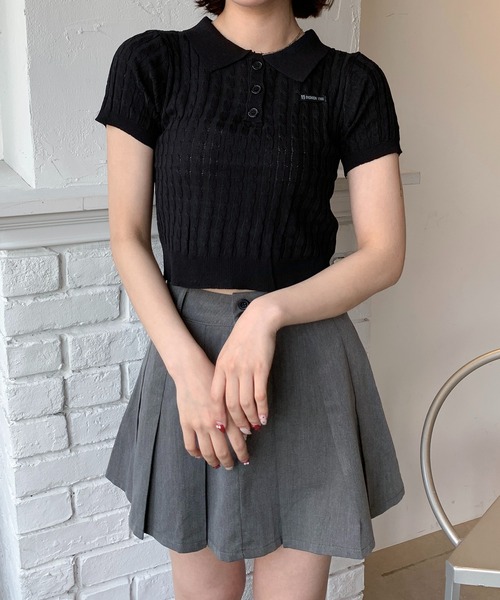 SHEPP(シープ)の「ケーブル編みニットポロシャツ / クロップド(ポロシャツ・レディース・サックスブルー/アイボリー/ブラック・F)」の13枚目の写真
