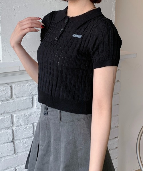 SHEPP(シープ)の「ケーブル編みニットポロシャツ / クロップド(ポロシャツ・レディース・サックスブルー/アイボリー/ブラック・F)」の14枚目の写真