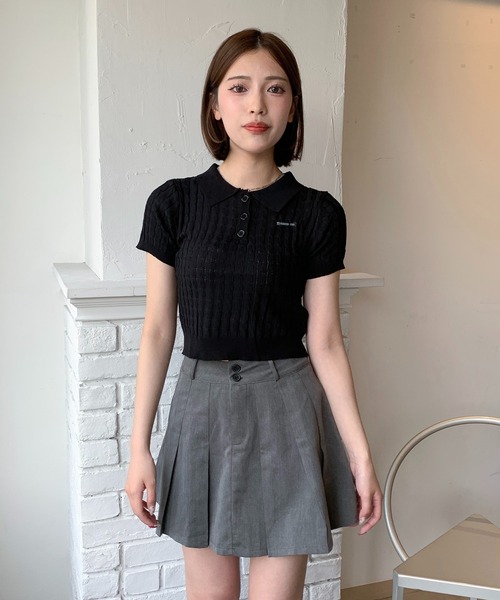SHEPP(シープ)の「ケーブル編みニットポロシャツ / クロップド(ポロシャツ・レディース・サックスブルー/アイボリー/ブラック・F)」の16枚目の写真