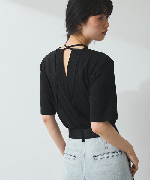 ADAM ET ROPE'（アダムエロペ）の「【WEB限定】ブークレリブリボンTシャツ（Tシャツ/カットソー・レディース・ホワイト/ダークブラウン/ブラック/オフホワイト・FREE）」の5枚目の写真