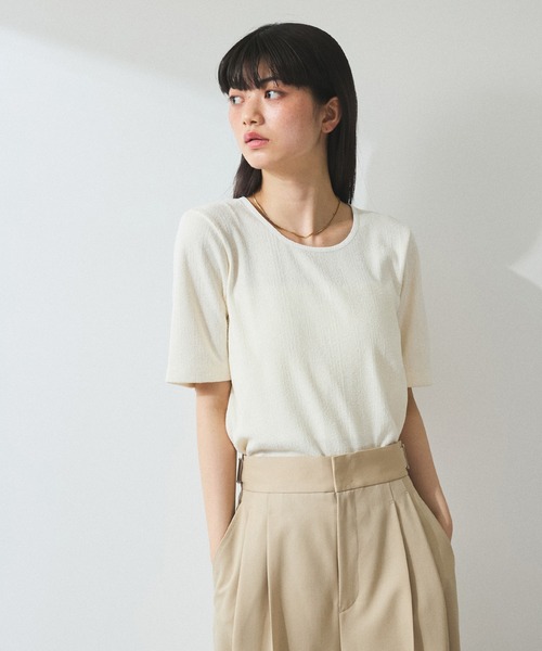 ADAM ET ROPE'（アダムエロペ）の「【WEB限定】ブークレリブリボンTシャツ（Tシャツ/カットソー・レディース・ホワイト/ダークブラウン/ブラック/オフホワイト・FREE）」の6枚目の写真