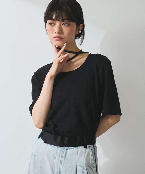 ADAM ET ROPE'（アダムエロペ）の「【WEB限定】ブークレリブリボンTシャツ（Tシャツ/カットソー・レディース・ホワイト/ダークブラウン/ブラック/オフホワイト・FREE）」の11枚目の写真