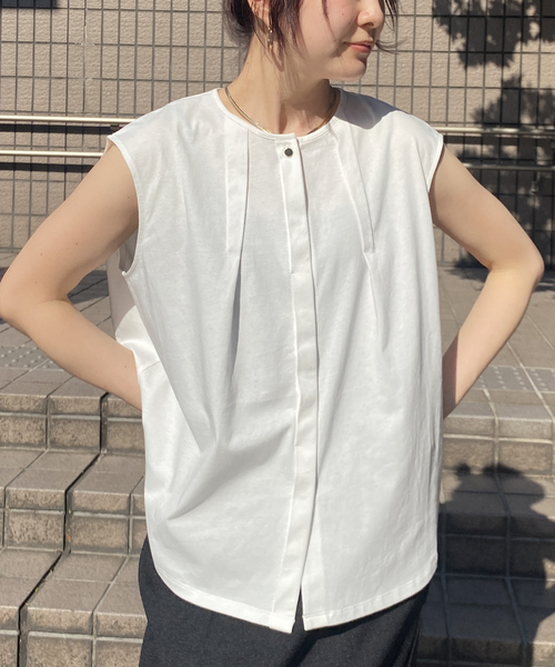 Rouge vif（ルージュヴィフ）の「タック入りノースリーブカットソーブラウス（Tシャツ/カットソー・レディース・ホワイト/ベージュ/ブラック・フリー）」の19枚目の写真