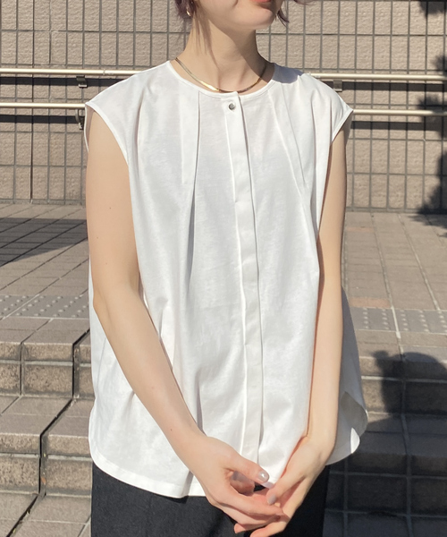 Rouge vif（ルージュヴィフ）の「タック入りノースリーブカットソーブラウス（Tシャツ/カットソー・レディース・ホワイト/ベージュ/ブラック・フリー）」の20枚目の写真