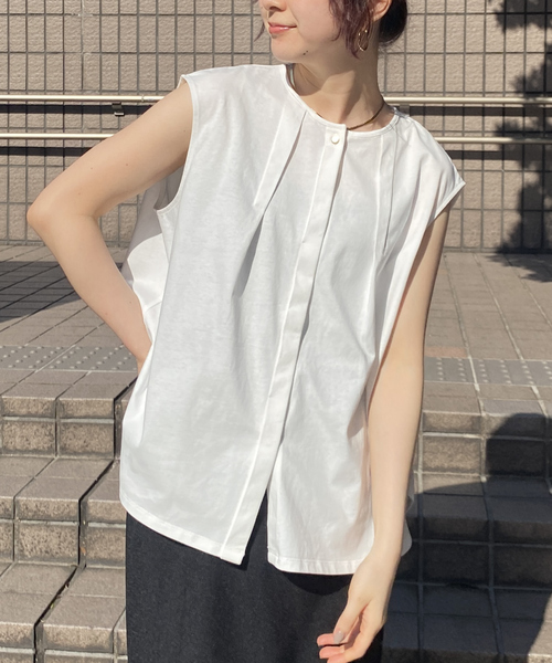 Rouge vif（ルージュヴィフ）の「タック入りノースリーブカットソーブラウス（Tシャツ/カットソー・レディース・ホワイト/ベージュ/ブラック・フリー）」の21枚目の写真