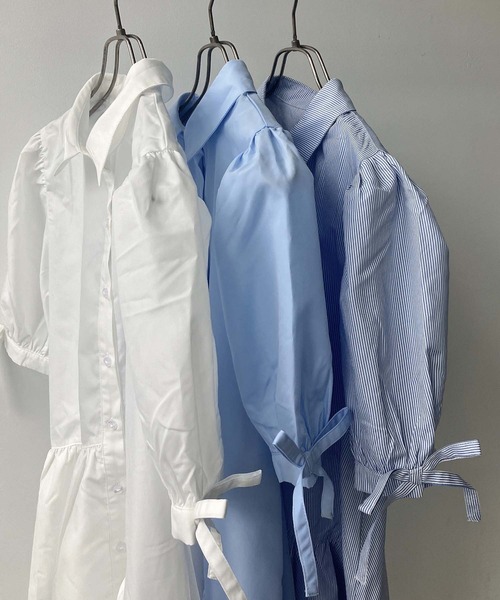 AS KNOW AS plus（アズノゥアズプラス）の「●デザインフリル ティアード5分袖チュニックワンピース（チュニック・レディース・ブルー系その他/サックスブルー/オフホワイト・FREE）」の7枚目の写真