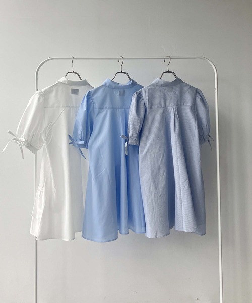 AS KNOW AS plus（アズノゥアズプラス）の「●デザインフリル ティアード5分袖チュニックワンピース（チュニック・レディース・ブルー系その他/サックスブルー/オフホワイト・FREE）」の4枚目の写真