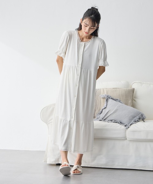 セール】リブ×レース おそろママパジャマ（半袖）（マタニティ/授乳服