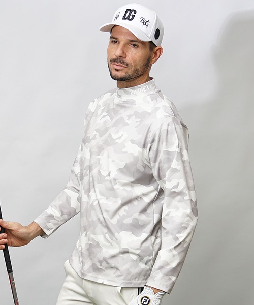 ホワイト ゴルフ ロンT モックネック Tシャツ 長袖