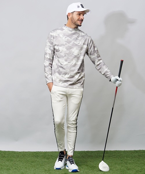 DIVINER GOLF】カモ柄ストレッチモックネックロンT 長袖Tシャツ メンズ