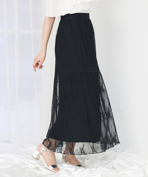 2WAYレースロングスカート 裏地取り外し可能◎ レイヤードコーデ 春服