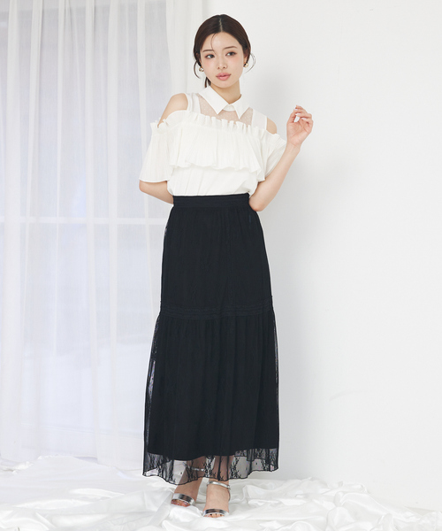 SELFIST(セルフィスト)の「2WAYレースロングスカート 裏地取り外し可能◎ レイヤードコーデ 春服 夏服 フェミニン きれいめ(スカート・レディース・ブラック/オフホワイト・フリー)」の4枚目の写真