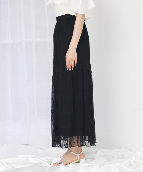 SELFIST(セルフィスト)の「2WAYレースロングスカート 裏地取り外し可能◎ レイヤードコーデ 春服 夏服 フェミニン きれいめ(スカート・レディース・ブラック/オフホワイト・フリー)」の5枚目の写真