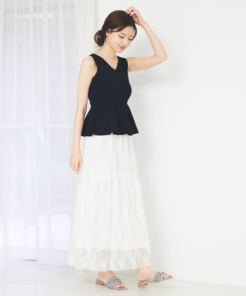 SELFIST(セルフィスト)の「2WAYレースロングスカート 裏地取り外し可能◎ レイヤードコーデ 春服 夏服 フェミニン きれいめ(スカート・レディース・ブラック/オフホワイト・フリー)」の10枚目の写真