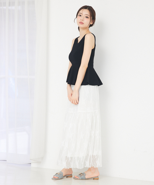 SELFIST(セルフィスト)の「2WAYレースロングスカート 裏地取り外し可能◎ レイヤードコーデ 春服 夏服 フェミニン きれいめ(スカート・レディース・ブラック/オフホワイト・フリー)」の11枚目の写真