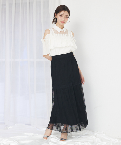 SELFIST(セルフィスト)の「2WAYレースロングスカート 裏地取り外し可能◎ レイヤードコーデ 春服 夏服 フェミニン きれいめ(スカート・レディース・ブラック/オフホワイト・フリー)」の14枚目の写真