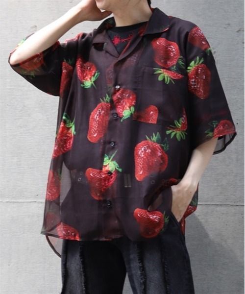 AXES-X（アクシーズエックス）の「イチゴプリントシアーシャツ（シャツ/ブラウス・メンズ・ブラック/レッド/パープル・LARGE/X-LARGE/MEDIUM）」の3枚目の写真
