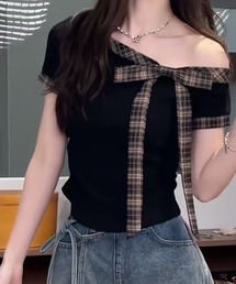 SPIGA | 胸、袖ﾁｪｯｸﾄﾘﾐﾝｸﾞﾄｯﾌﾟｽ(その他トップス)