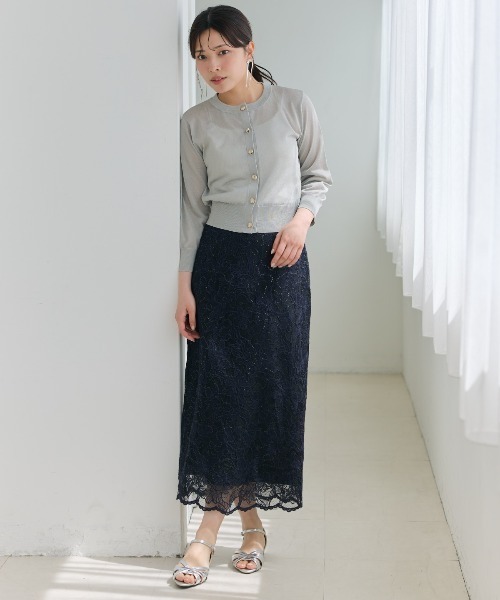 AND COUTURE(アンドクチュール)の「スパンコールレースタイトスカート(スカート・レディース・ベージュ/ネイビー/ダークブラウン・SMALL/MEDIUM)」の19枚目の写真