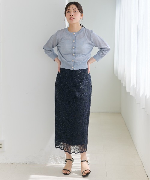 AND COUTURE(アンドクチュール)の「スパンコールレースタイトスカート(スカート・レディース・ベージュ/ネイビー/ダークブラウン・SMALL/MEDIUM)」の20枚目の写真