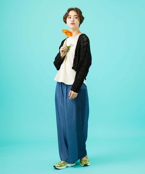 Jocomomola（ホコモモラ）の「Flor pintada テンセルデニムワイドパンツ（その他パンツ・レディース・ネイビー/ダークインディゴブルー・42/40）」の9枚目の写真