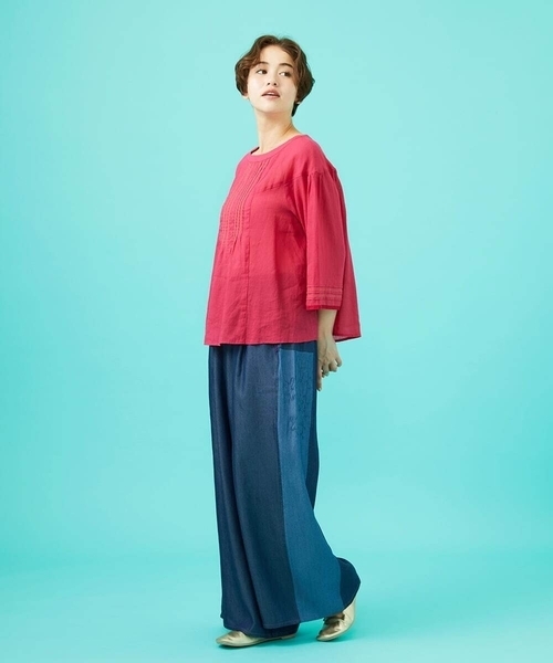 Jocomomola（ホコモモラ）の「Flor pintada テンセルデニムワイドパンツ（その他パンツ・レディース・ネイビー/ダークインディゴブルー・42/40）」の3枚目の写真