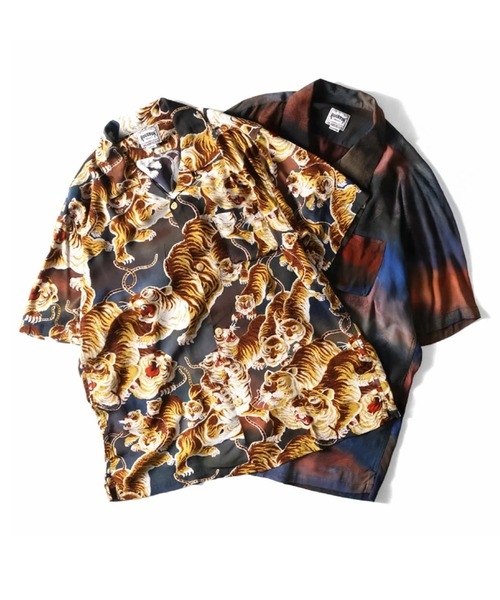 ＊HOUSTON レーヨン 虎 バンブー 刺繍 アロハシャツ 開襟 シャツ XL HOUSTON レーヨン 虎 バンブー 刺繍 アロハシャツ 開襟 シャツ XL