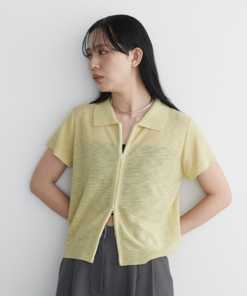 Aunt Marie's(アントマリーズ)の「フロントジップシアーハーフスリーブポロトップス(ポロシャツ・レディース・ライトブルー/ブラック/アイボリー/ライトイエロー・FREE)」の21枚目の写真
