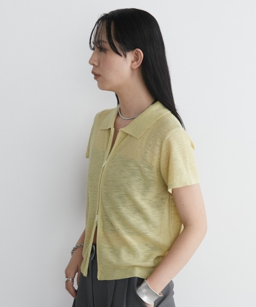 Aunt Marie's(アントマリーズ)の「フロントジップシアーハーフスリーブポロトップス(ポロシャツ・レディース・ライトブルー/ブラック/アイボリー/ライトイエロー・FREE)」の22枚目の写真
