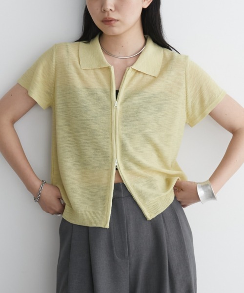 Aunt Marie's(アントマリーズ)の「フロントジップシアーハーフスリーブポロトップス(ポロシャツ・レディース・ライトブルー/ブラック/アイボリー/ライトイエロー・FREE)」の19枚目の写真