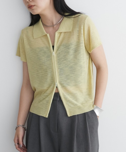 Aunt Marie's(アントマリーズ)の「フロントジップシアーハーフスリーブポロトップス(ポロシャツ・レディース・ライトブルー/ブラック/アイボリー/ライトイエロー・FREE)」の18枚目の写真