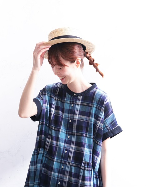 soulberry(ソウルベリー)の「袖アリ!なノースリの青いチェックワンピース(シャツワンピース・レディース・ブルー・L/M/LL/3L/4L/5L)」の3枚目の写真