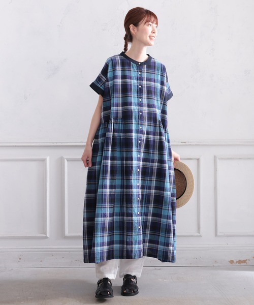 soulberry(ソウルベリー)の「袖アリ!なノースリの青いチェックワンピース(シャツワンピース・レディース・ブルー・L/M/LL/3L/4L/5L)」の16枚目の写真