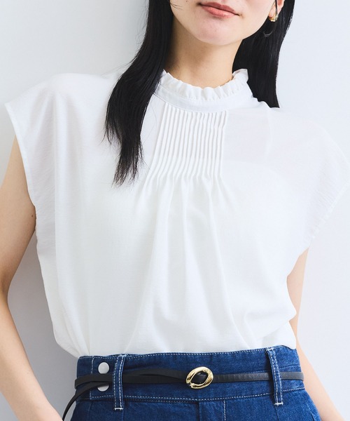 VIS(ビス)の「【接触冷感】エステルローンソフトタッチピンタックブラウス/通勤対応【WEB限定】(シャツ/ブラウス・レディース・ブラック/サックスブルー/ホワイト・FREE)」の17枚目の写真