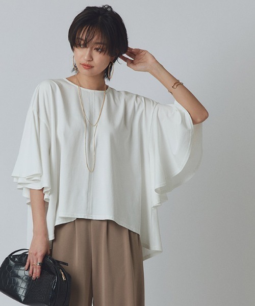 RASW(ラス)の「オーバーフリルTシャツ(Tシャツ/カットソー・レディース・オフホワイト/チャコール・M/L)」の3枚目の写真