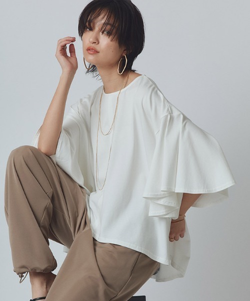 RASW(ラス)の「オーバーフリルTシャツ(Tシャツ/カットソー・レディース・オフホワイト/チャコール・M/L)」の5枚目の写真