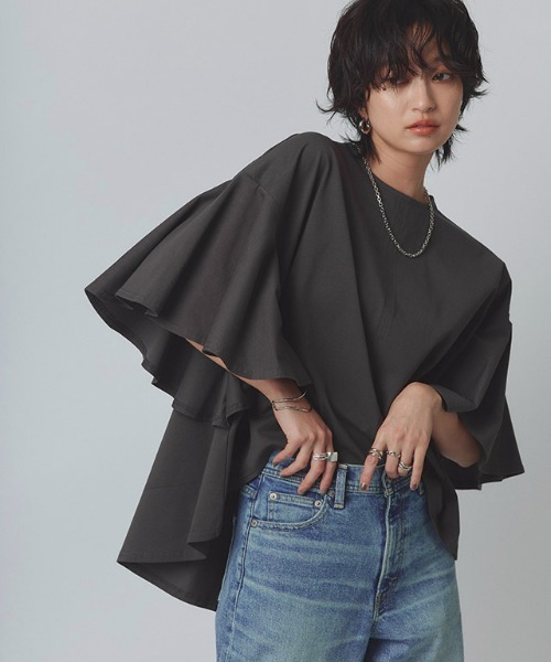 RASW(ラス)の「オーバーフリルTシャツ(Tシャツ/カットソー・レディース・オフホワイト/チャコール・M/L)」の16枚目の写真